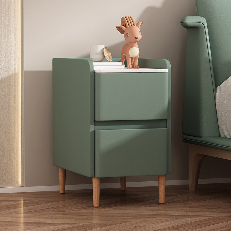 Contemporary Pine Wood Nightstand with 2 Drawers Rectangular Slate Top Kids Bedside Table