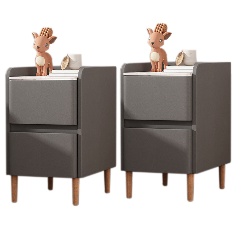 Contemporary Pine Wood Nightstand with 2 Drawers Rectangular Slate Top Kids Bedside Table