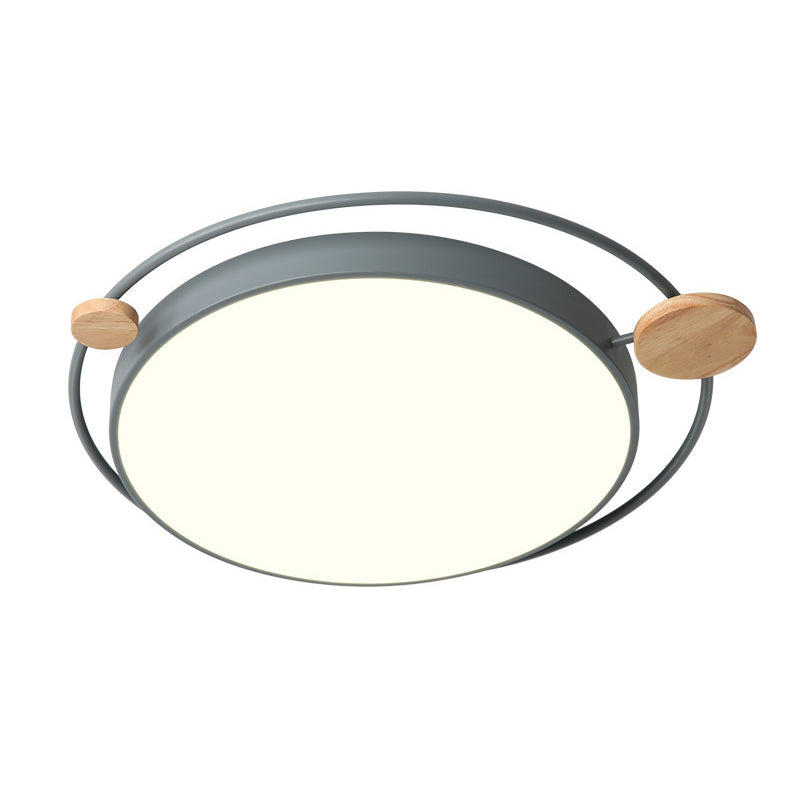 Nordic Style LED Flush Mount Round Ceiling Light Fixture with Wood for Bedroom