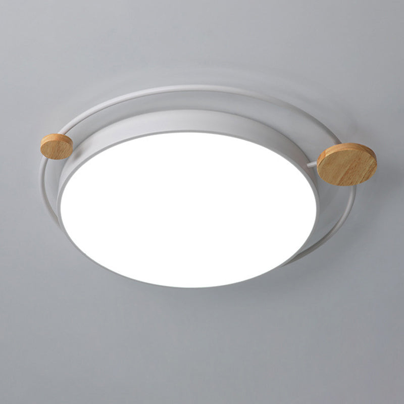 Nordic Style LED Flush Mount Round Ceiling Light Fixture with Wood for Bedroom