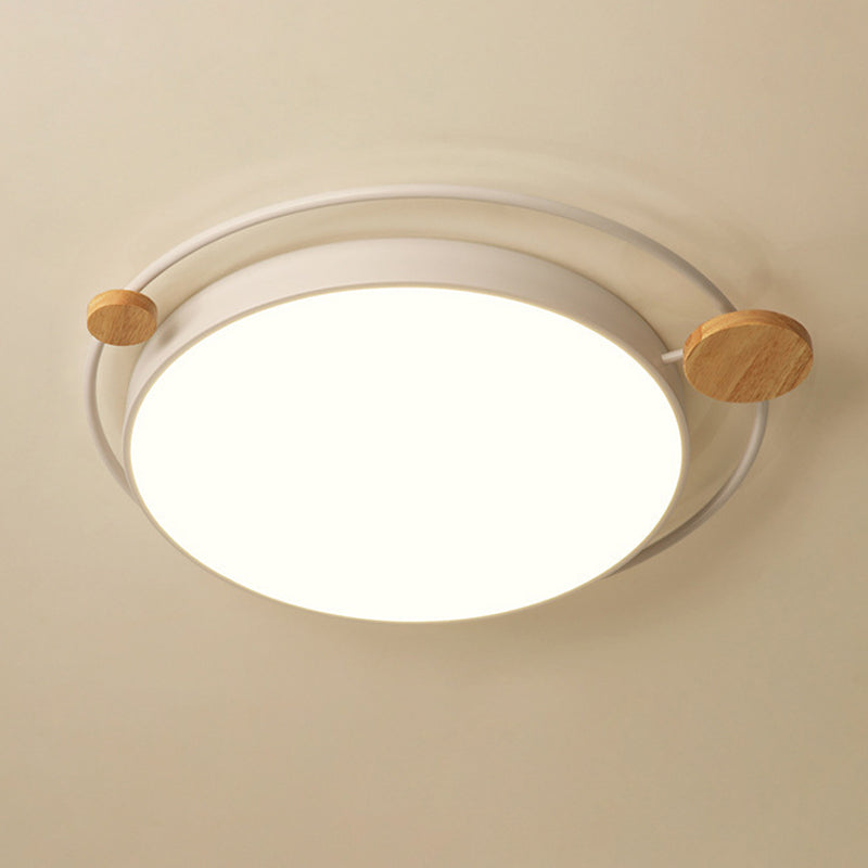 Nordic Style LED Flush Mount Round Ceiling Light Fixture with Wood for Bedroom