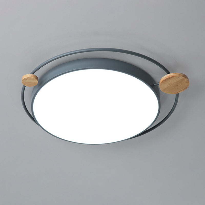 Nordic Style LED Flush Mount Round Ceiling Light Fixture with Wood for Bedroom