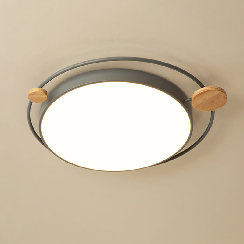 Nordic Style LED Flush Mount Round Ceiling Light Fixture with Wood for Bedroom