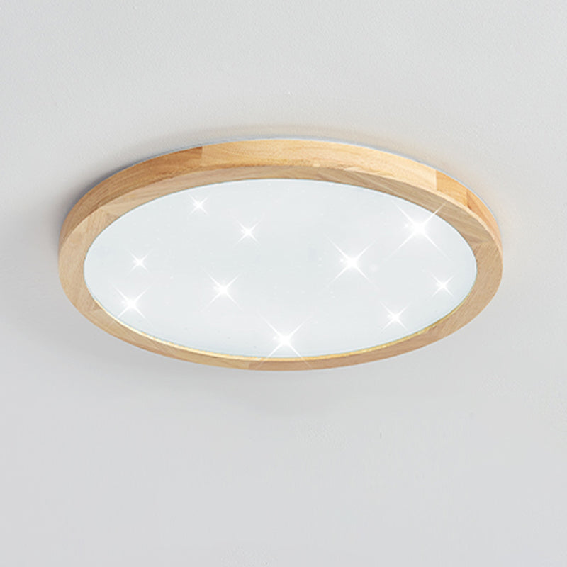 Modern LED Wood Flush Mount Circle Shape Ceiling Light with Acrylic Shade for Living Room