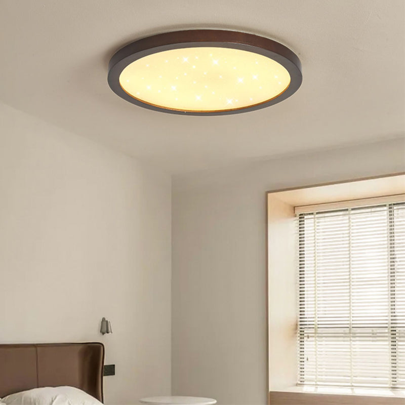 Modern LED Wood Flush Mount Circle Shape Ceiling Light with Acrylic Shade for Living Room