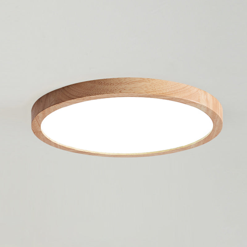 Modern LED Wood Flush Mount Circle Shape Ceiling Light with Acrylic Shade for Living Room