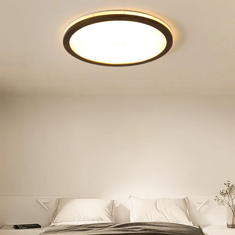 Modern LED Wood Flush Mount Circle Shape Ceiling Light with Acrylic Shade for Living Room