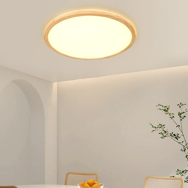 Modern LED Wood Flush Mount Circle Shape Ceiling Light with Acrylic Shade for Living Room