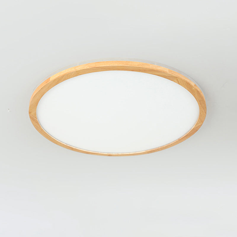 Modern LED Wood Flush Mount Circle Shape Ceiling Light with Acrylic Shade for Living Room