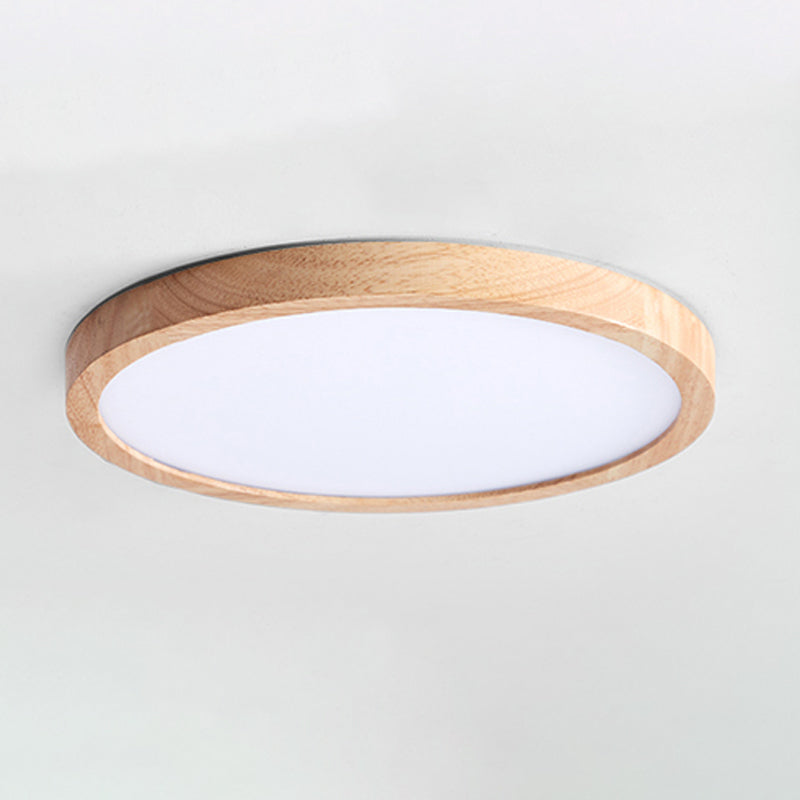 Modern LED Wood Flush Mount Circle Shape Ceiling Light with Acrylic Shade for Living Room