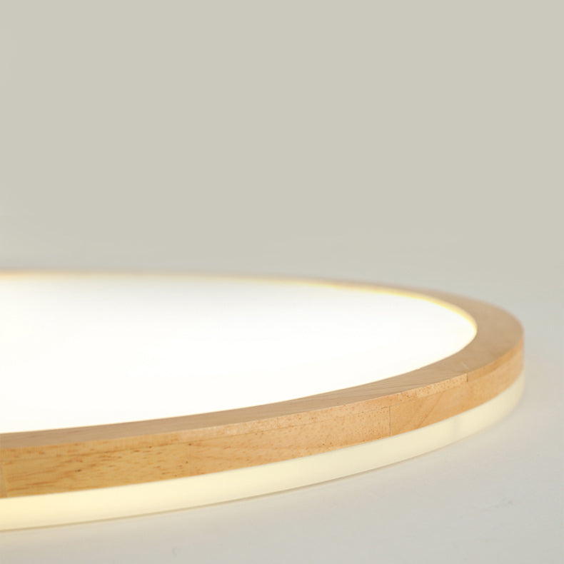 Modern LED Wood Flush Mount Circle Shape Ceiling Light with Acrylic Shade for Living Room