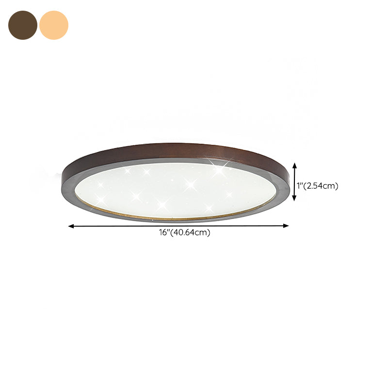 Modern LED Wood Flush Mount Circle Shape Ceiling Light with Acrylic Shade for Living Room