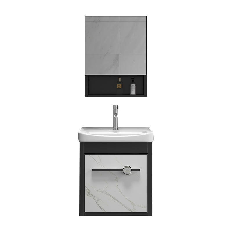 Single Sink Metal Frame Vanity Modern Black Wall Mount Rectangular Vanity Set