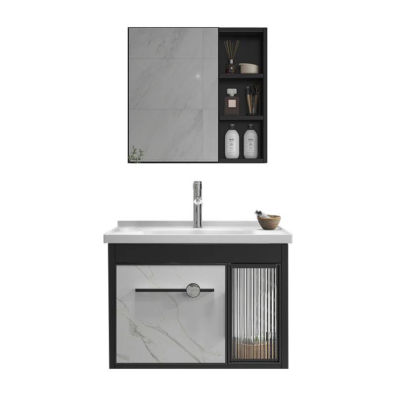 Single Sink Metal Frame Vanity Modern Black Wall Mount Rectangular Vanity Set