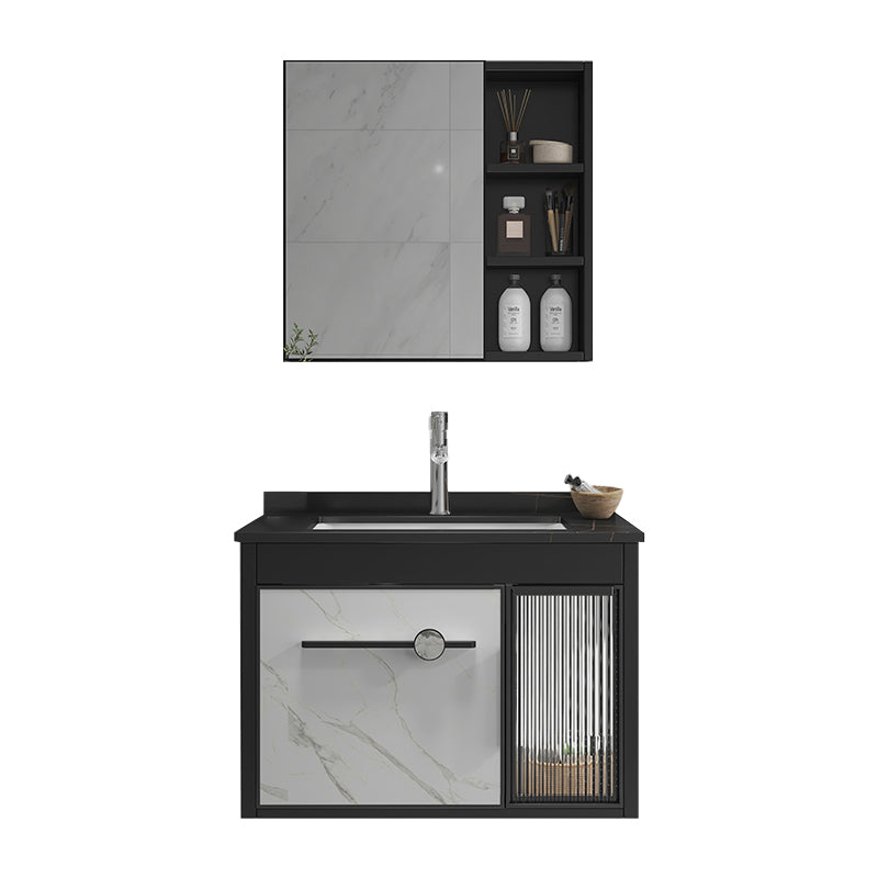 Single Sink Metal Frame Vanity Modern Black Wall Mount Rectangular Vanity Set