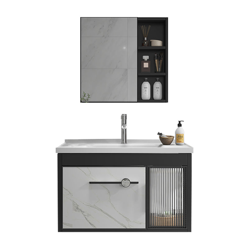 Single Sink Metal Frame Vanity Modern Black Wall Mount Rectangular Vanity Set