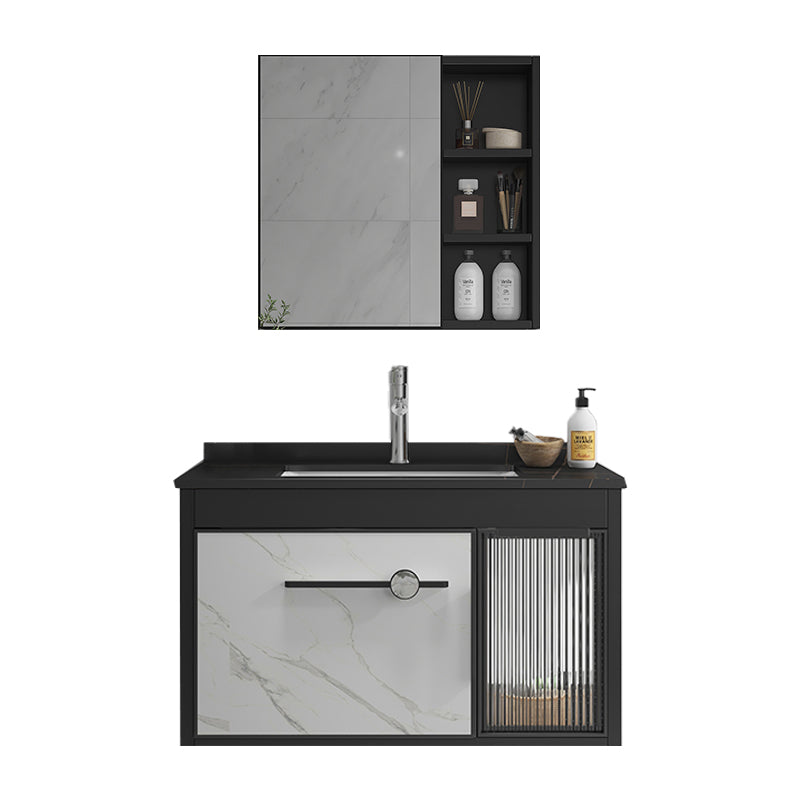 Single Sink Metal Frame Vanity Modern Black Wall Mount Rectangular Vanity Set