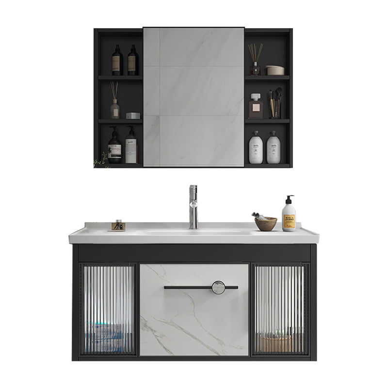 Single Sink Metal Frame Vanity Modern Black Wall Mount Rectangular Vanity Set