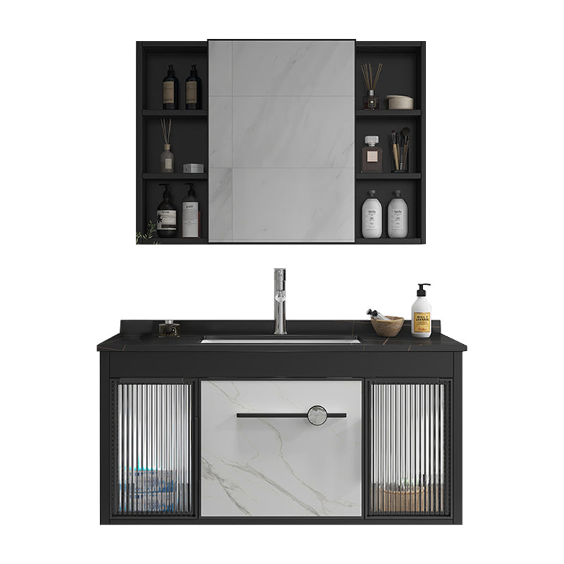 Single Sink Metal Frame Vanity Modern Black Wall Mount Rectangular Vanity Set