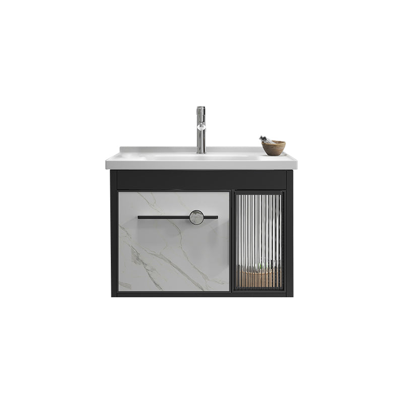 Single Sink Metal Frame Vanity Modern Black Wall Mount Rectangular Vanity Set