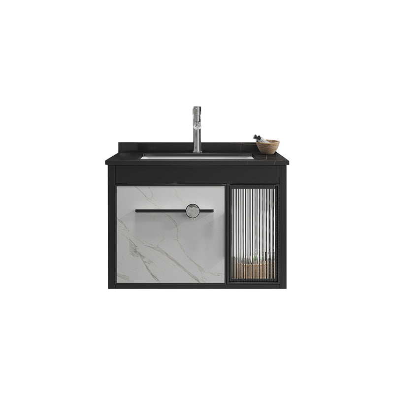 Single Sink Metal Frame Vanity Modern Black Wall Mount Rectangular Vanity Set