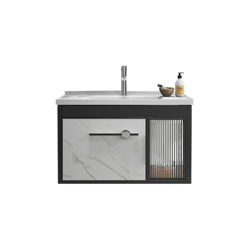 Single Sink Metal Frame Vanity Modern Black Wall Mount Rectangular Vanity Set