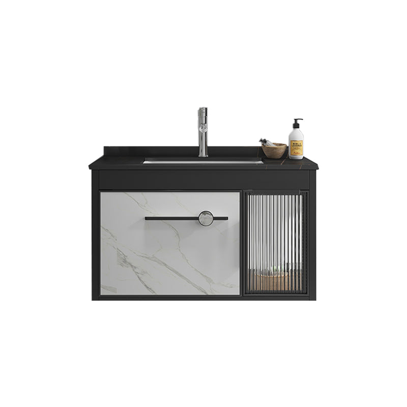 Single Sink Metal Frame Vanity Modern Black Wall Mount Rectangular Vanity Set