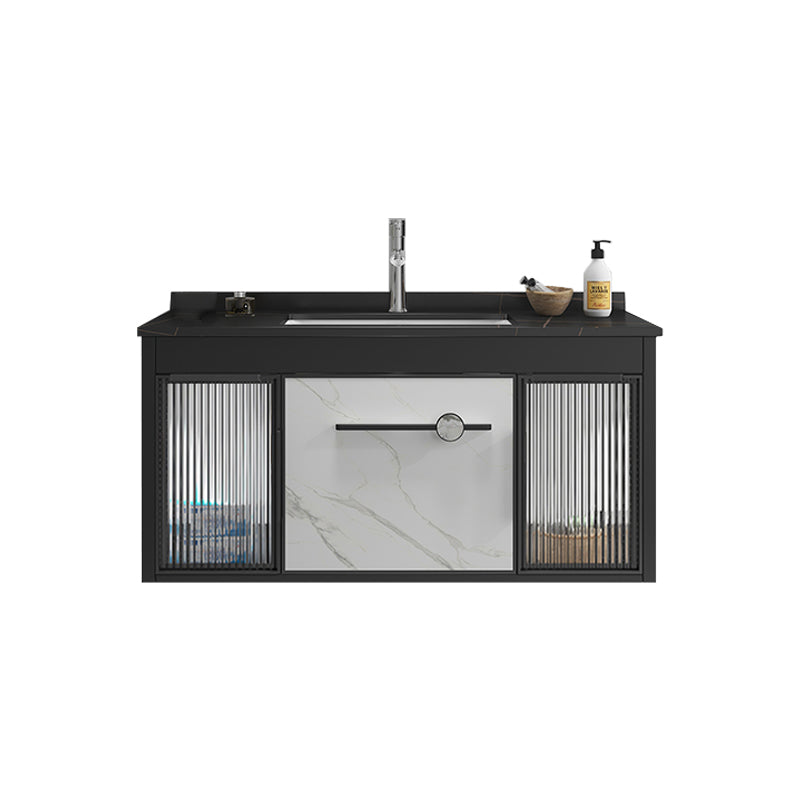 Single Sink Metal Frame Vanity Modern Black Wall Mount Rectangular Vanity Set