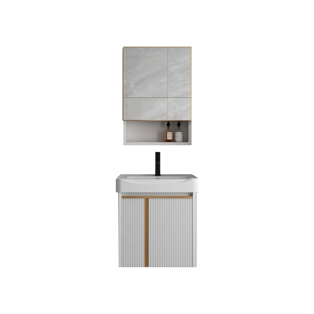 Rectangular Wall Mount Sink Vanity Modern White Metal Frame Vanity