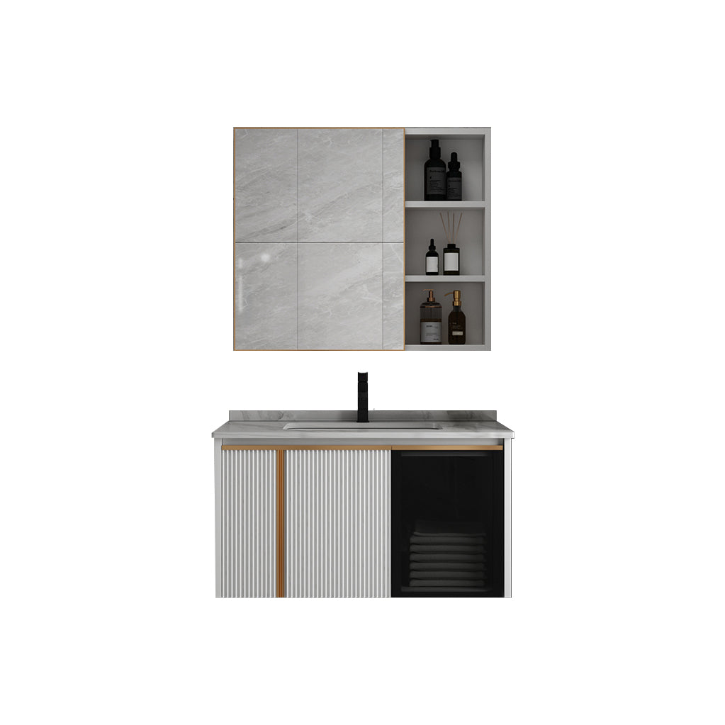 Rectangular Wall Mount Sink Vanity Modern White Metal Frame Vanity