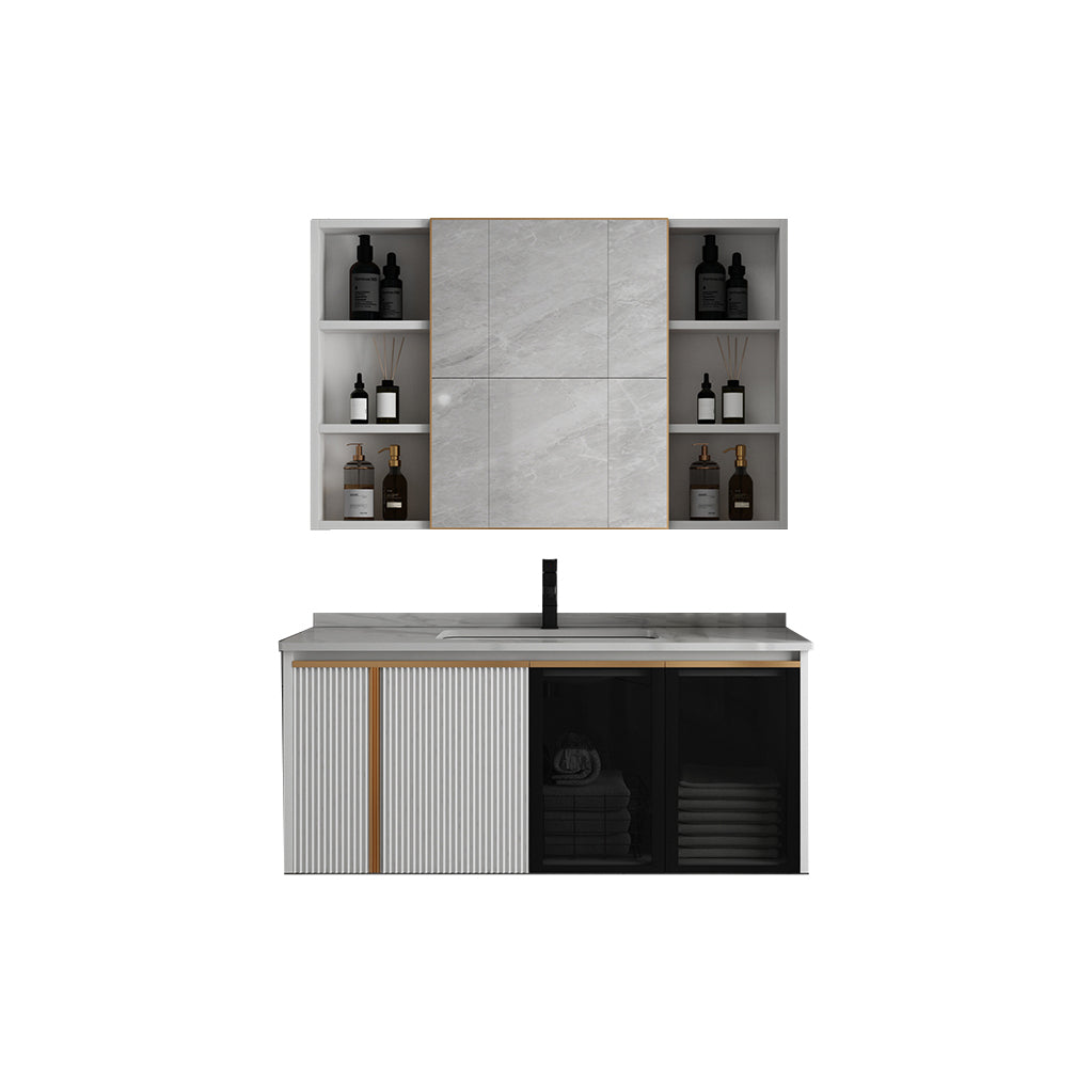 Rectangular Wall Mount Sink Vanity Modern White Metal Frame Vanity