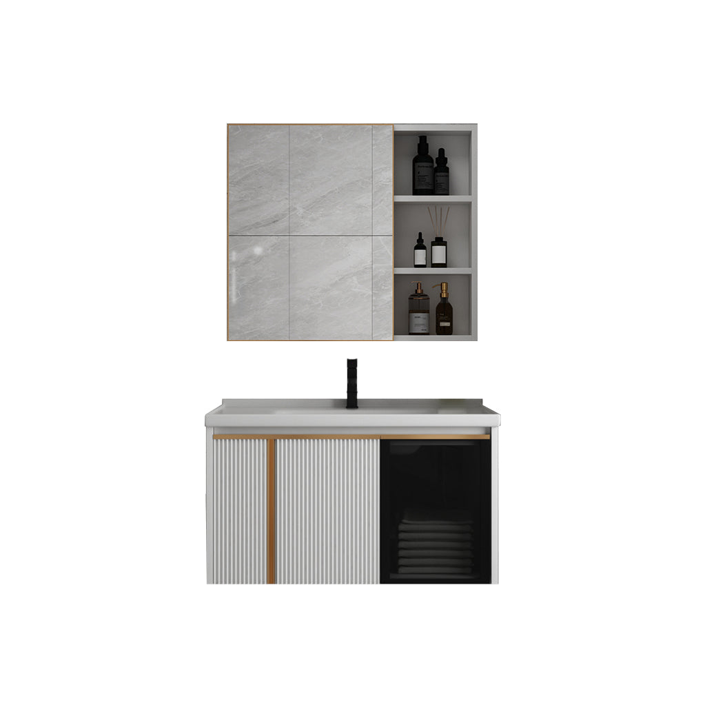 Rectangular Wall Mount Sink Vanity Modern White Metal Frame Vanity