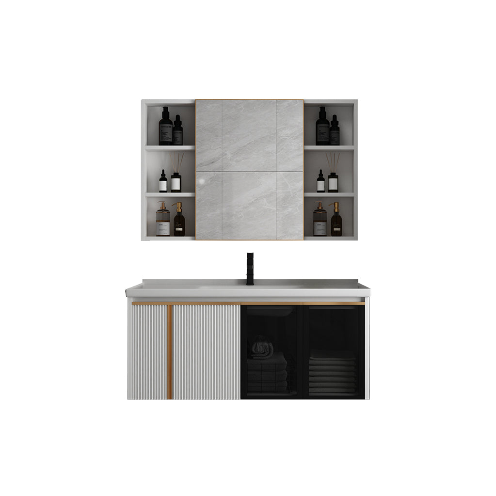 Rectangular Wall Mount Sink Vanity Modern White Metal Frame Vanity