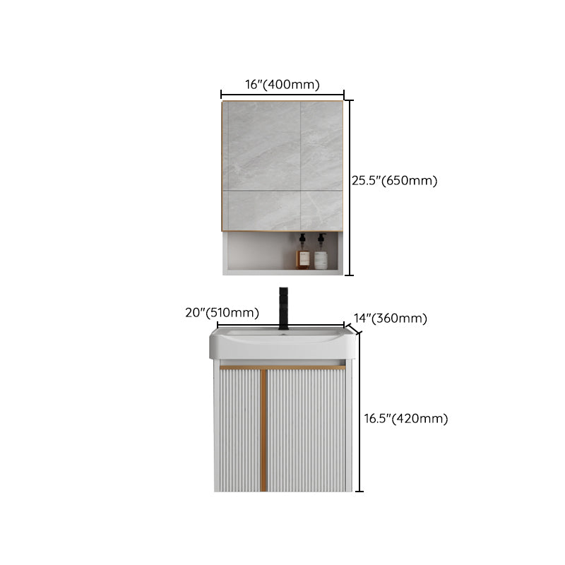 Rectangular Wall Mount Sink Vanity Modern White Metal Frame Vanity