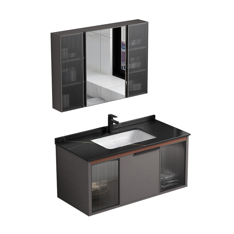 Metal Base Sink Vanity Modern Single-Sink Rectangular Wall Mount Vanity Sink