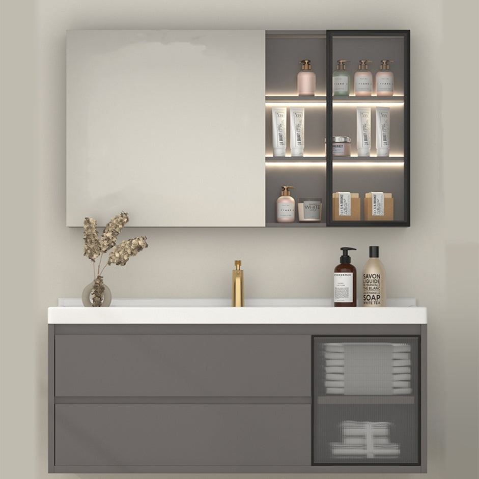 Wall Mount Gray Sink Vanity Modern Ceramic Single Rectangular Vanity