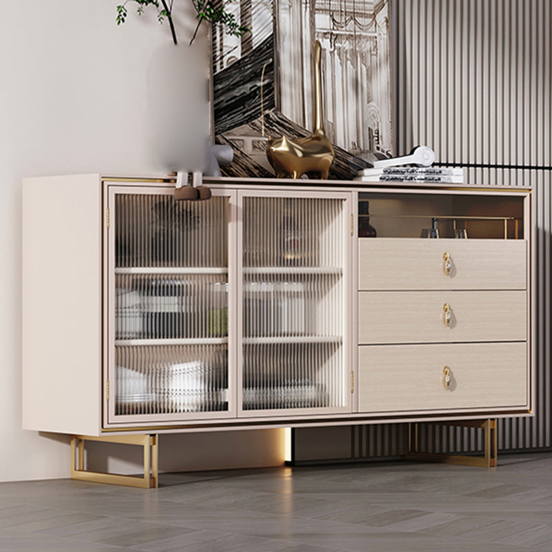 Contemporary Glass Doors Sideboard Buffet White Cabinets Side Board