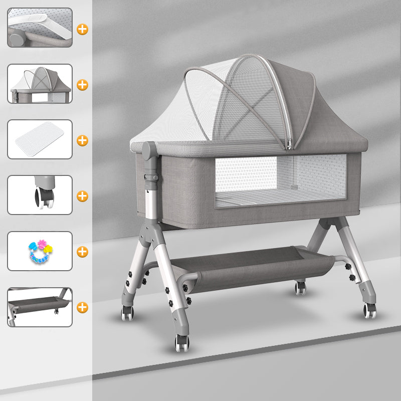 Gliding Square Crib Cradle Metal Cradle with 4 Wheels for Newborn