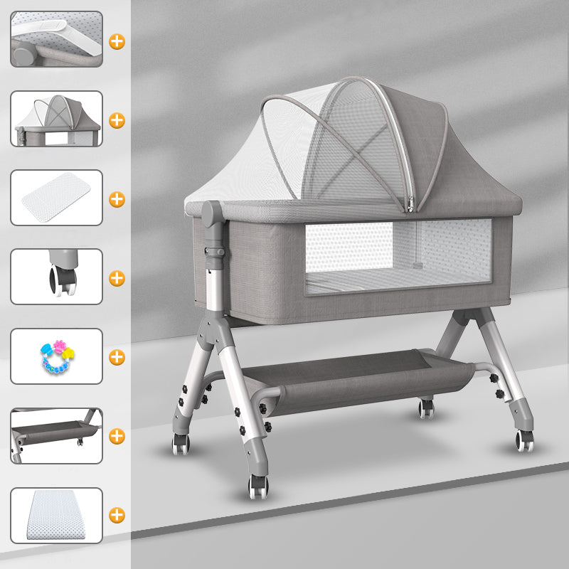 Gliding Square Crib Cradle Metal Cradle with 4 Wheels for Newborn