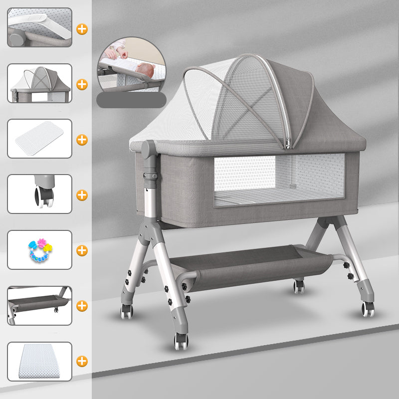 Gliding Square Crib Cradle Metal Cradle with 4 Wheels for Newborn