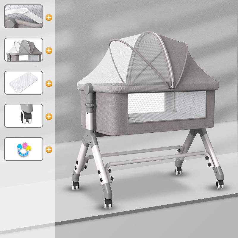 Gliding Square Crib Cradle Metal Cradle with 4 Wheels for Newborn