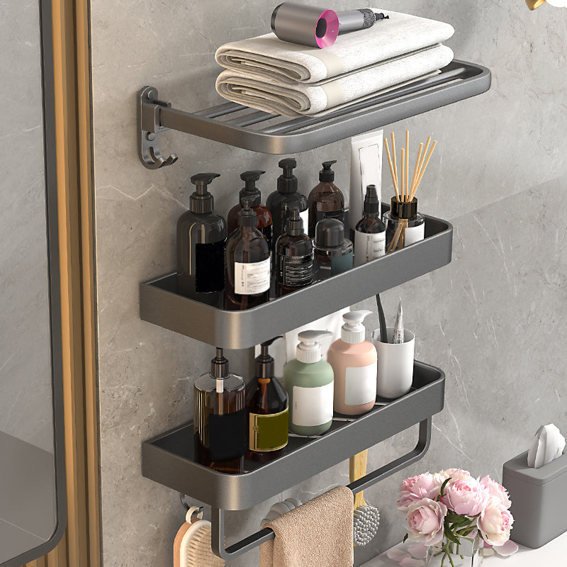 2 Piece Matte Black Modern Bathroom Hardware Set, Bath Shelf, Towel Bar