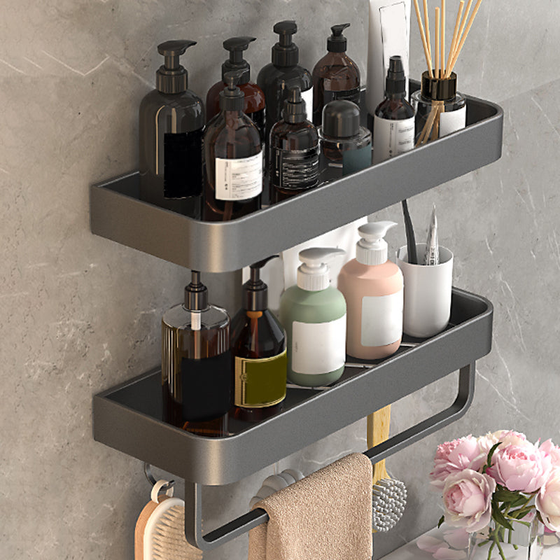 2 Piece Matte Black Modern Bathroom Hardware Set, Bath Shelf, Towel Bar