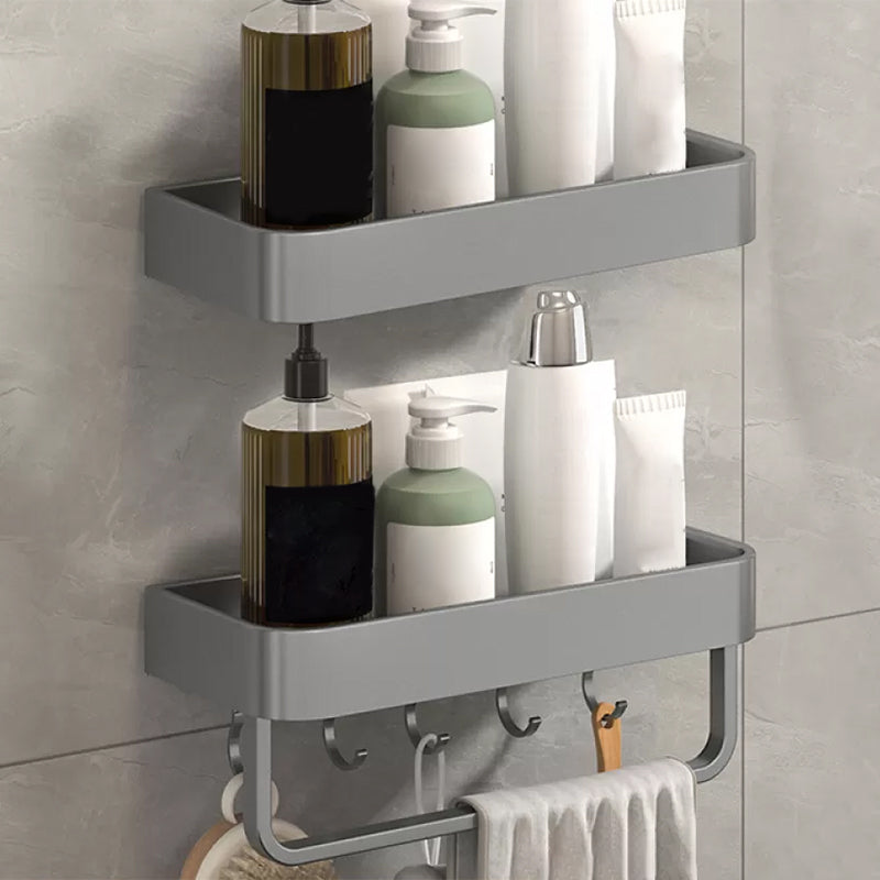 2 Piece Matte Black Modern Bathroom Hardware Set, Bath Shelf, Towel Bar