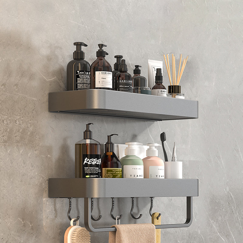 2 Piece Matte Black Modern Bathroom Hardware Set, Bath Shelf, Towel Bar