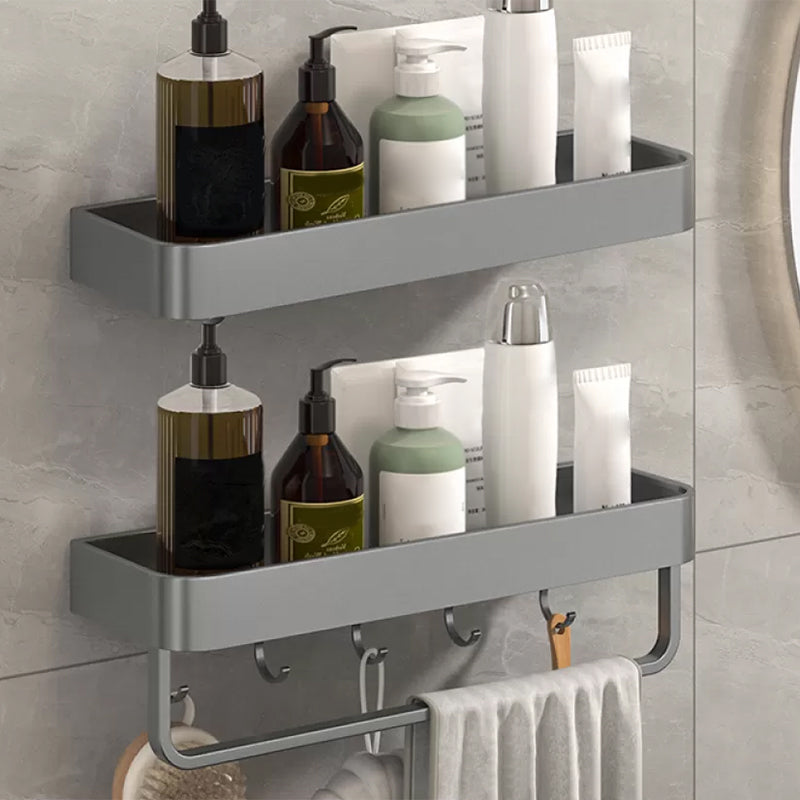 2 Piece Matte Black Modern Bathroom Hardware Set, Bath Shelf, Towel Bar