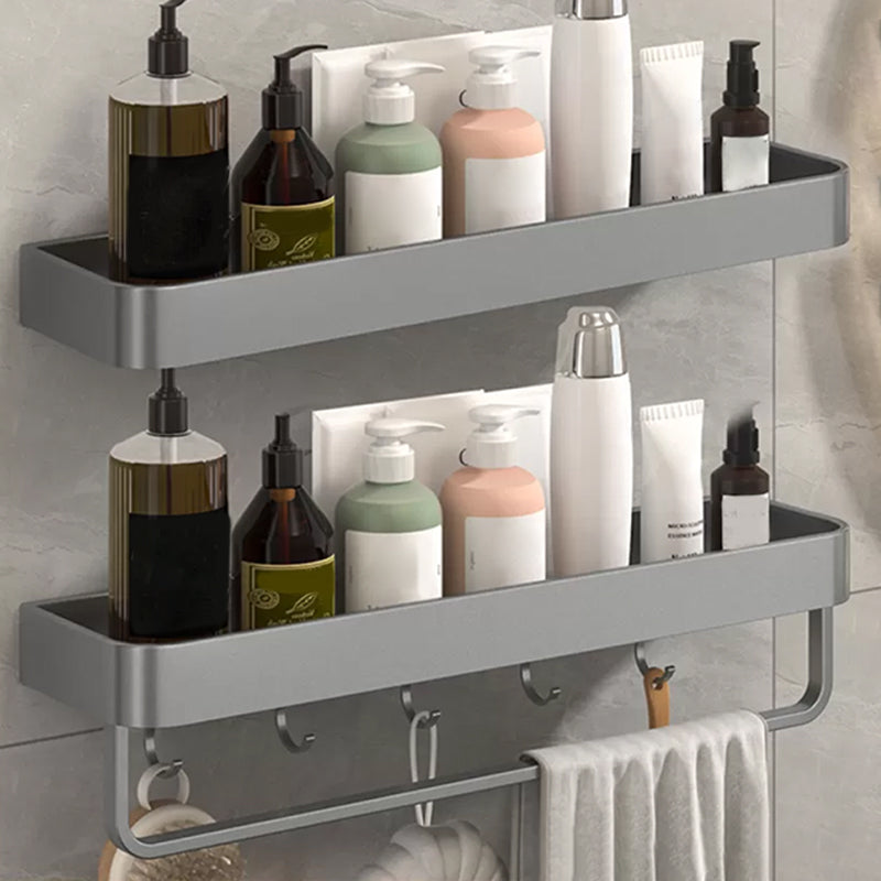 2 Piece Matte Black Modern Bathroom Hardware Set, Bath Shelf, Towel Bar