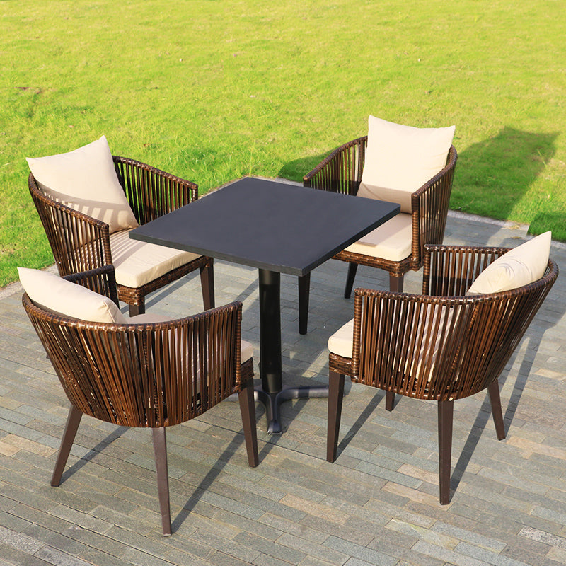 Black Steel Dining Table Modern Outdoor Patio Table with Iron Base