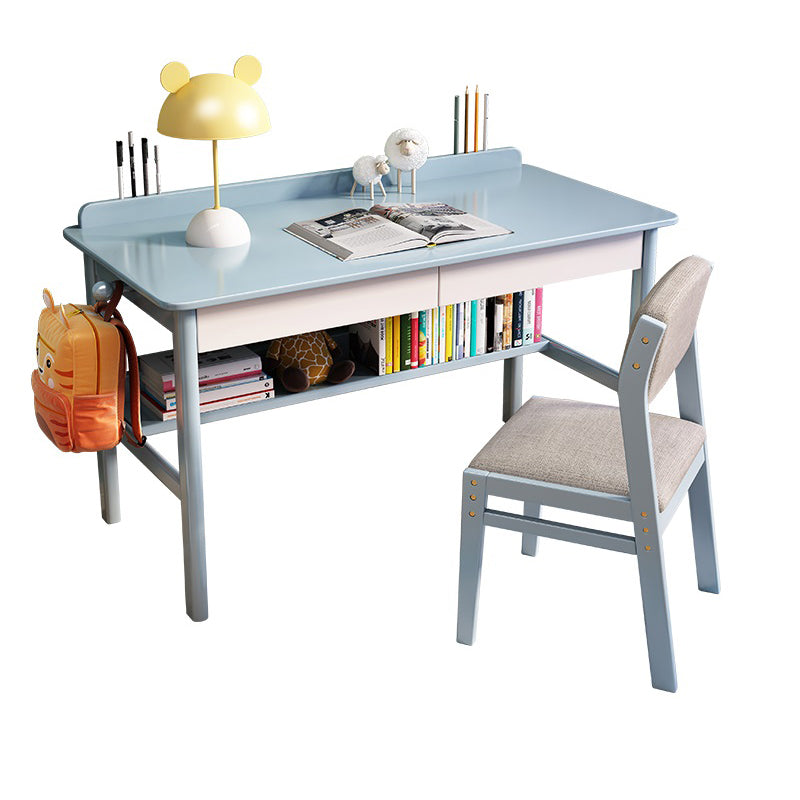 Solid Wood Desk and Chair 2 Drawers Kids Writing Desk with shelf