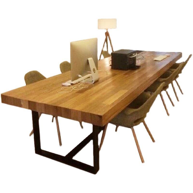 Rectangular Shaped Office Conference Table 2 Legs Writing Desk in Brown